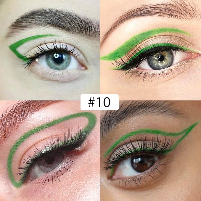 evpct 1Pcs Green Liquid Eyeliner Waterproof Green Eye Liners for Women, Eyes Wing Eyeliner Stamps Shapes Colored Eyeliner delineador de ojos a prueba de agua contra el agua blanco para ojos