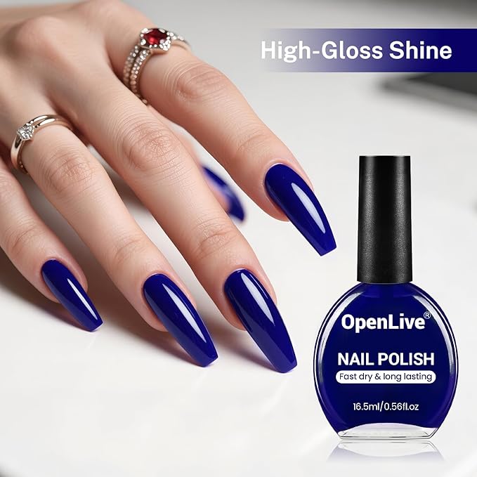 OpenLive 16.5ml Dark Blue Nail Polish Large Volume Quick Dry Nail Polish, Long Lasting Shine, Fingernail Toenail Nail Art DIY Home Travel Nail Art Gift