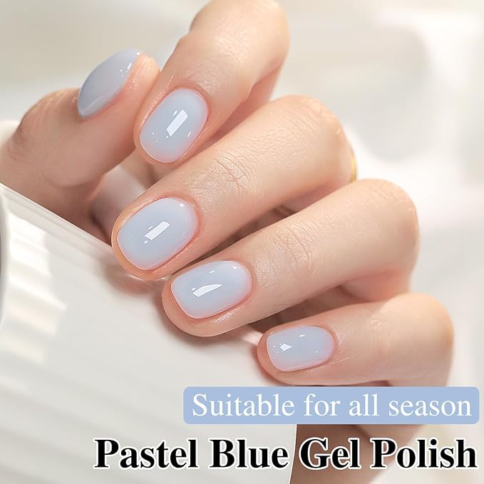 Double Rhythm 0.50 OZ Translucent Gel Polish Same Color Same Bottle Sheer Pastel Neutral Natural Milky 15 ML Jelly UV Nail Art DIY at Home (Blue-A1624)