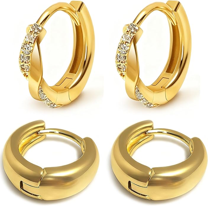 Gold Earrings for Women Trendy, Chunky Gold Huggie Stud Hoop Hypoallergenic Earrings, Jewelry Gifts for Best Friend