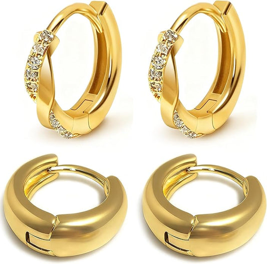Gold Earrings for Women Trendy, Chunky Gold Huggie Stud Hoop Hypoallergenic Earrings, Jewelry Gifts for Best Friend