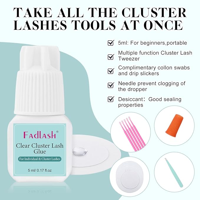 Lash Cluster Glue Fast Drying Long Lasting DIY Waterproof Clear Lash Glue for Eyelash Clusters for Self Application