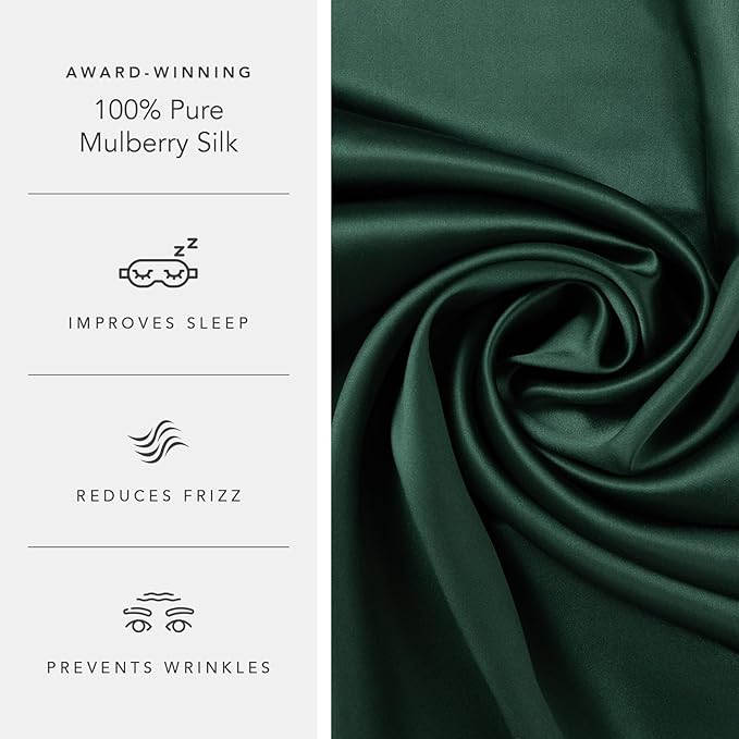 Fishers Finery 25mm 100% Pure Mulberry Silk Pillowcase (Dark Green King)