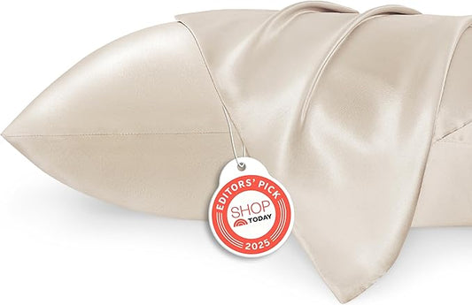 Bedsure Satin Pillowcase 2 Pack Similar to Silk Pillow Cases Standard Size, Pillow Case for Sleeping Women with Envelope Closure, Gifts for Women Men, Beige, 20x26 Inches, 2pcs