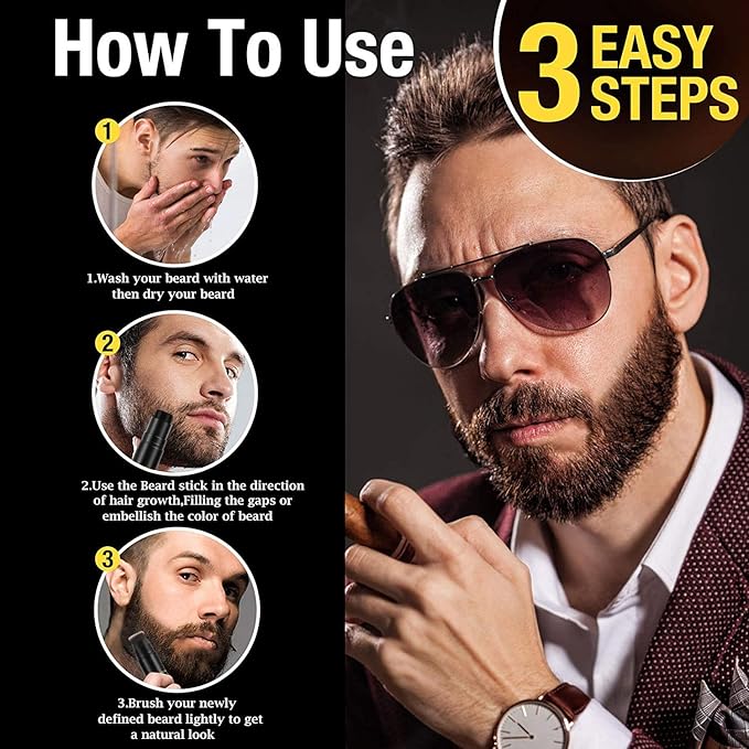 HATIKY Beard Pencil Filler for Men, Dark Brown, Stick - Natural Looking Beard, Moustache & Eyebrows, Long Lasting, Water & Sweat Proof