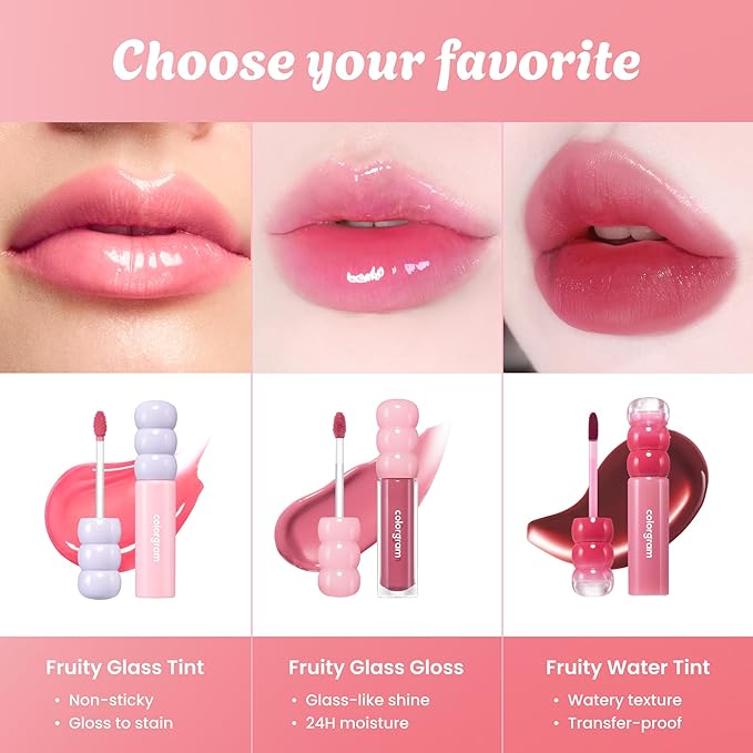 COLORGRAM FRUITY GLASS TINT MINI SET 02 WARM BEST SET | Radiant Lip Tint Duo for Glossy Shine & Vivid Color | Long-Lasting, Moisturizing Natural Pink & Grapefruit Tones | Portable & Cute Mini Size