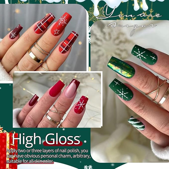 UR SUGAR Gel Nail Polish Set, 12 Colors Red Green Glitter Burnt Orange Yellow Burgundy Color All Season Soak Off Gel Polish Collection Home Nail Salon Gift Box for Women