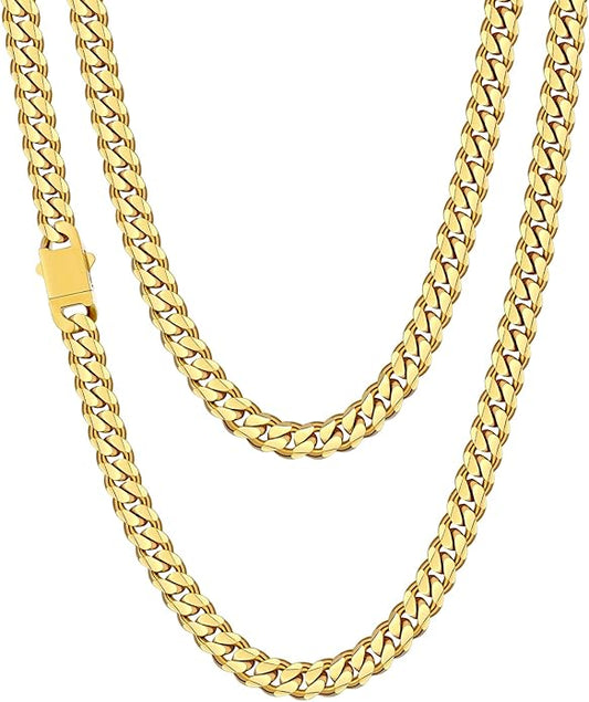 Fiusem 3.5mm Cuban Link Chains for Men, Silver Tone/Black/14K Gold Plated Stainless Steel Necklace Chain, Mens Necklace 16, 18, 20, 22, 24, 26, 28 Inch