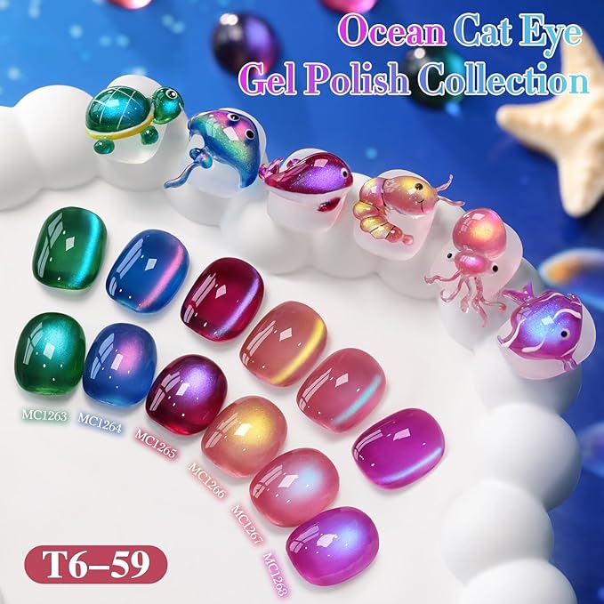 Double Rhythm Jelly Glass Cat Eye Gel Polish with Magnet 15ML Holographic Glitter Shimmer Translucent Sheer Color Magnetic Nail Polish Salon DIY at Home (Pink Teal-MC1267)