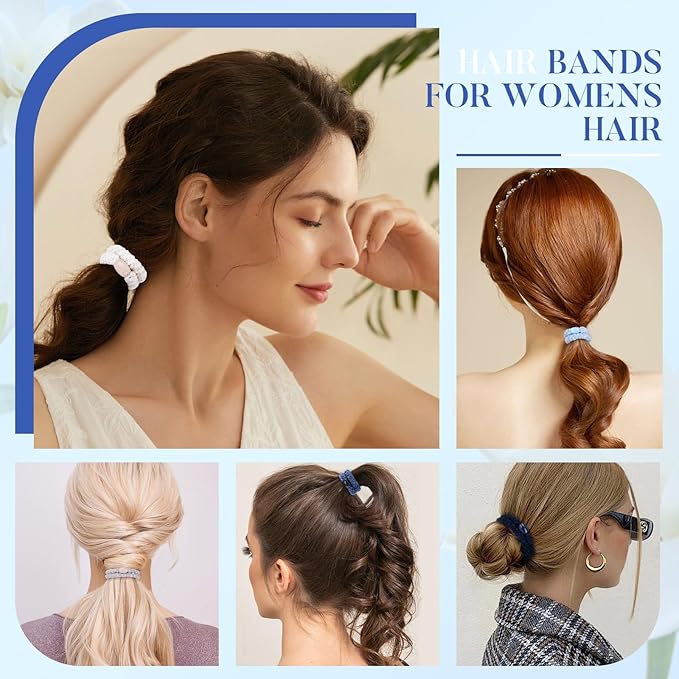 Braided Hair Ties No Damage, 10 Pcs Soft Plush Hair Bands for Women's Hair, Bracelet Hair Elastics & Ponytail Holders for Thick Hair - Light Blue