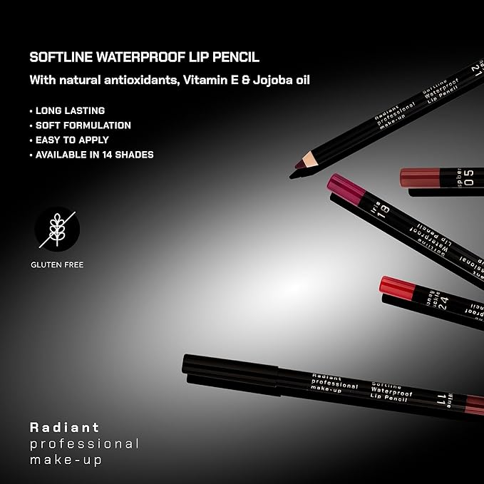Radiant Professional Waterproof Lip Liner Pencil - Long Lasting Lip Liner for Defined Lips - Soft & Creamy Lipliner with Vitamin E - 1.20gr, (05 RASPBERRY)