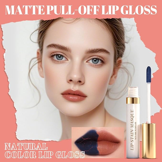Lip Stain Peel Off & Wipe-Off, Long Lasting Waterproof Lip Tint, Smudge Proof, Transfer Resistant, Easy Wipe Finish, High Pigment Matte Lip Color, All-Day Kiss-Proof Lip Makeup 03#