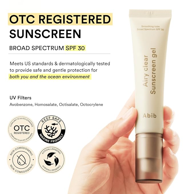 Abib Airy Clear Sunscreen Gel SPF30 1.01 fl.oz / 30 g (Semi- matte) | Korean Suncreen, Suncare, Sunblock, No White cast, Reef Safe, Primer poreless