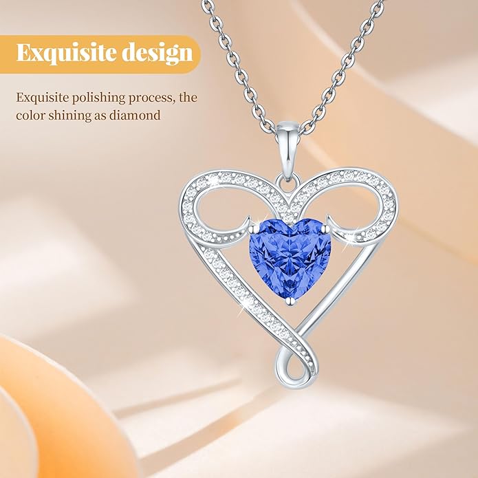 Yuelove Infinity Necklace for Women, 925 Sterling Silver Heart Necklace with 5A Zircon, White Gold Plated Adjustable Chain, Gift for Valentine's Day, Birthday, Anniversary for Wife, Girlfriend, Mom