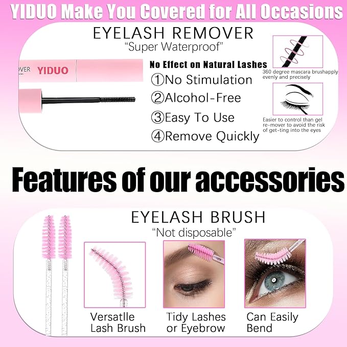 YIDUO Lashes Clusters Kit 150D 12-22MM D Curl Volume Wispy EyeLash Extensions Kit 180pcs Thick Individual DIY false eyelashes Extension with Bond and Seal |Tweezers |Removers |Eyelash Brush