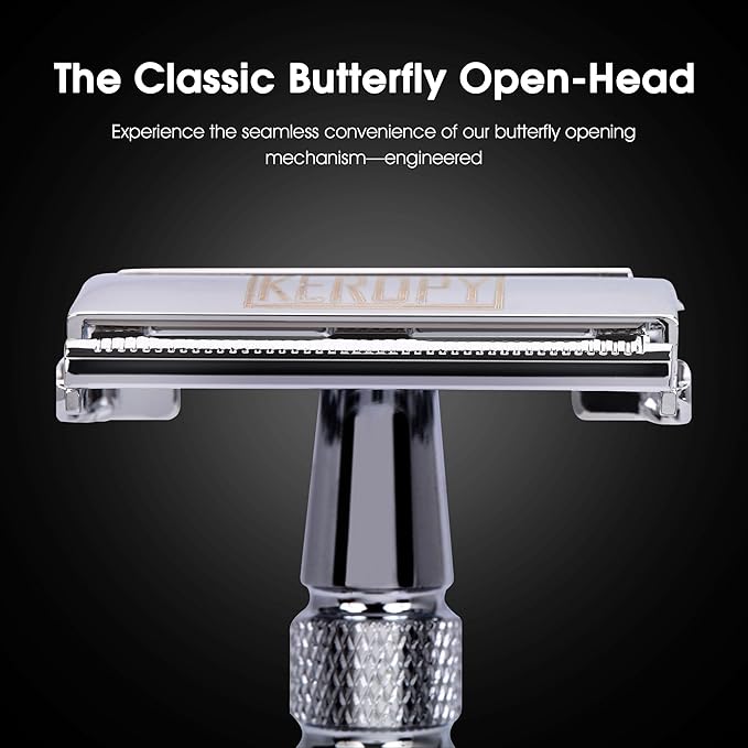 KEROPY Men's Safety Razor Double Edge with 10 Blades – Reusable Metal Shaver for a Close, Smooth & Irritation-Free Wet Shave, Eco-Friendly Grooming Kit for Men