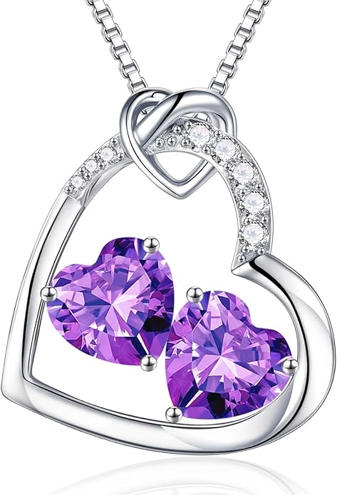 Iefil Valentines Day Gifts for Her - 925 Sterling Silver Heart Birthstone Necklace, Anniversary Birthday Gifts for Women Wife Girlfriend, Jewelry for Mom Daughter