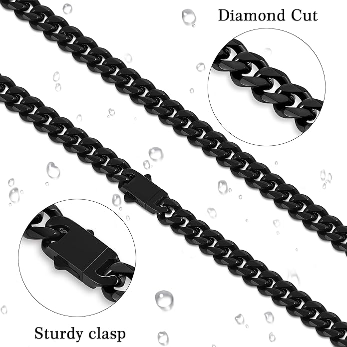 Fiusem 3.5mm Cuban Link Chains for Men, Silver Tone/Black/14K Gold Plated Stainless Steel Necklace Chain, Mens Necklace 16, 18, 20, 22, 24, 26, 28 Inch