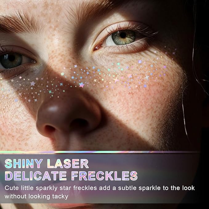 8Pcs Face Makeup Patches, Glitter Freckles Face Tattoo for Teenagers & Young Women, Sparkle Freckles Makeup Patches, Waterproof Face Glitter Freckles for Christmas (8Pcs Holographic Multicolor)