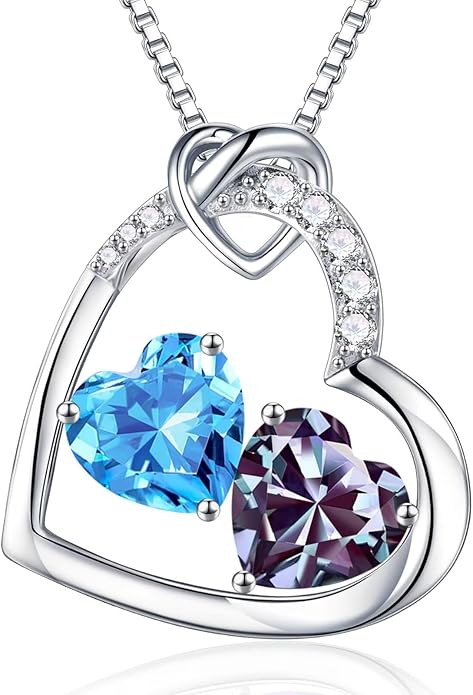 Iefil Valentines Day Gifts for Her - 925 Sterling Silver Heart Birthstone Necklace, Anniversary Birthday Gifts for Women Wife Girlfriend, Jewelry for Mom Daughter