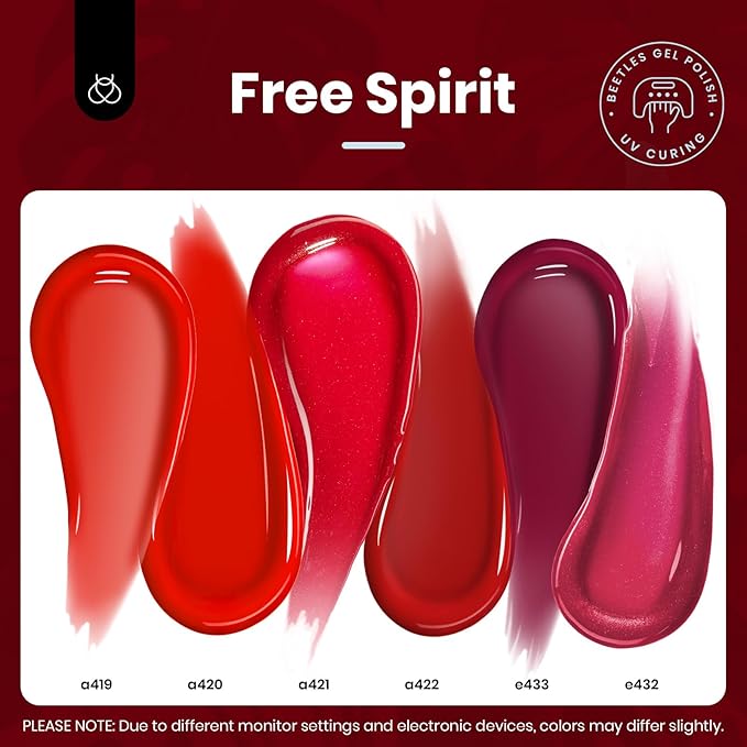 Beetles Red Gel Nail Polish Set-15ML 6 Colors Shimmer Bloody Red Burgundy Gel Polish Kit Soak Off UV Full Size Winter Nail Art Salon Design DIY Chirstmas Gift for Women Colorful Bottle