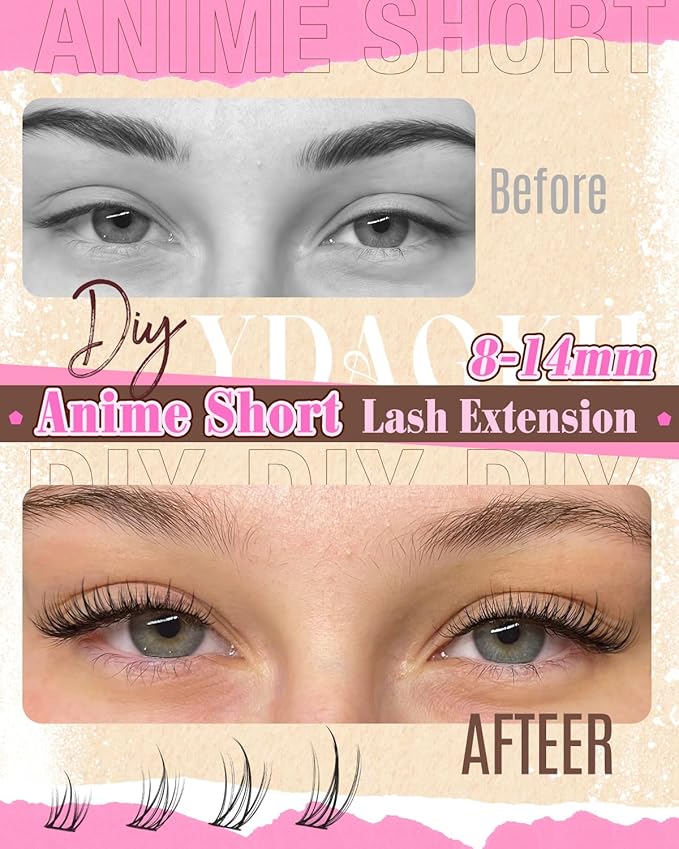 Short Anime Lash Cluster Natural Lash Extension Spiky Individuals Lashes 8-14mm Manga Cluster Eyelash Extensions Super Natural DIY Doll Eyelash Extension C Curly Wispy Eyelash Clusters