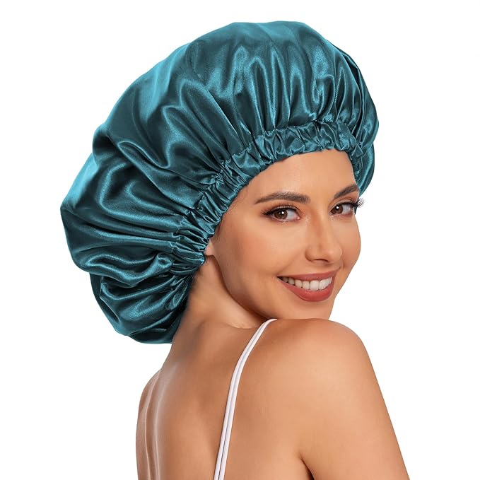 Satin Bonnet Silk Bonnet Hair Bonnet for Sleeping-Slouchy Beanie Hat Satin Sleep Cap for Women's Natural & Curly Hair(Blue Zircon&Purple)