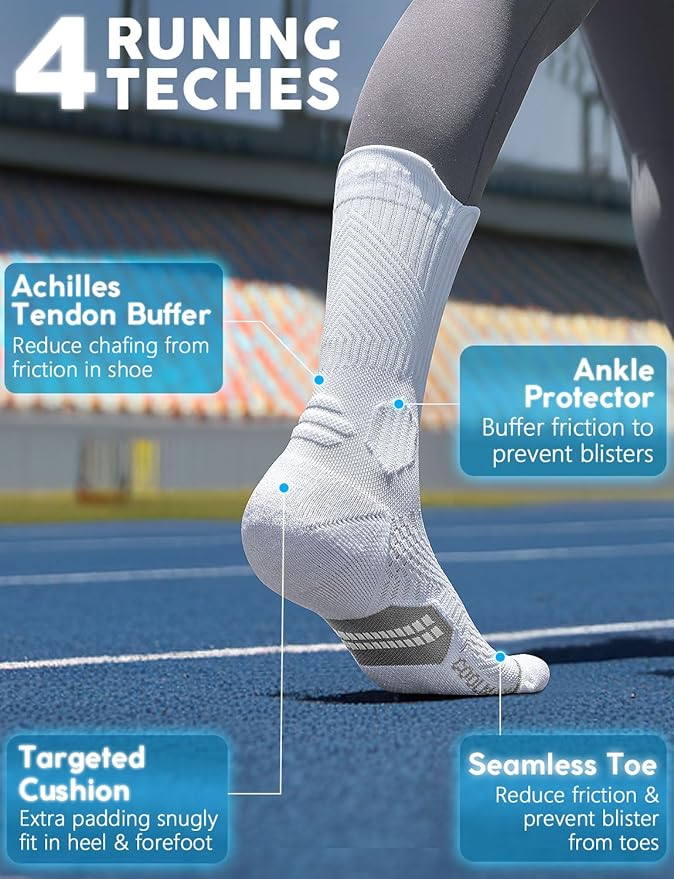 Juclise Womens Coolmax Bamboo Viscose Compression Running Crew Socks, Moisture-Wicking Anti-Blister Hiking&Gym Athletic