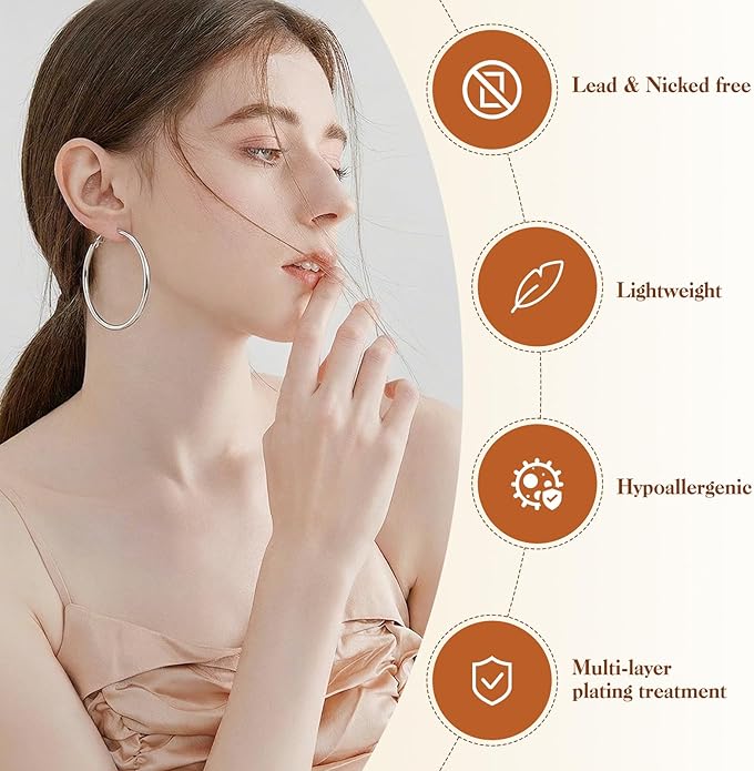 8 Pairs Gold Silver Hoop Earrings for Women, Hypoallergenic Stainless Steel Two Tone hoop earrings set, Lightweight Earrings Hoops for Women 4 Sizes (30/40/50/60mm)