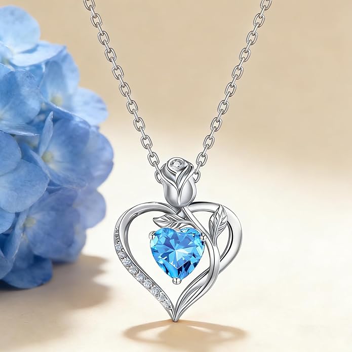 1.2CT Rose Heart Necklace Option of Moissanite or Lab-Grown Sapphire Ruby Emerald&More Necklace for Women Birthstone Girlfriend Necklace S925 Sterling Silver 18K White/Rose Gold Plated D Color VVS1 Gift for Wife Mother Daughter for Birthday Anniversary...