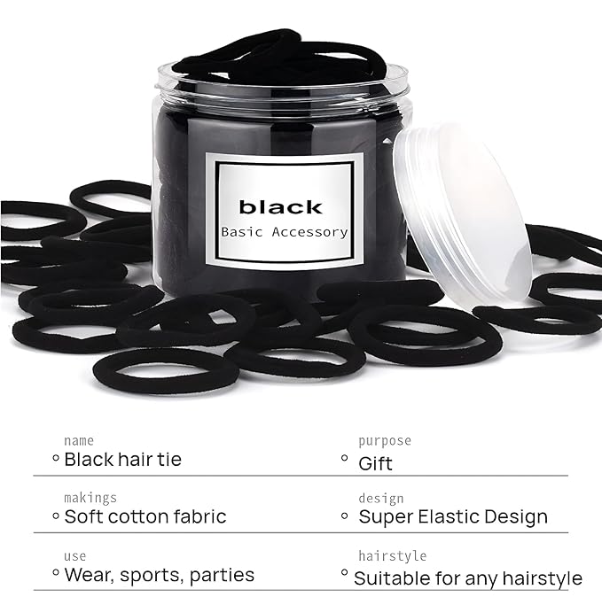 30 Large Sized Black Women Hair Ties,Elastic Headband that Won'T Damage Your Hair,Hair Ties Suitable for Thick Hair,Fashion Accessories,Seamless Cotton Hair Accessories(black)