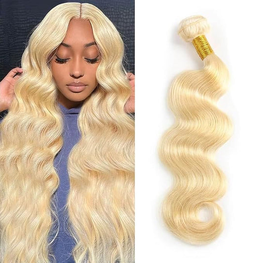 613 Bundles Blonde Human Hair Body Wave Single Bundle 14 Inch 100% Unprocessed 12A Grade Brazilian Virgin Hair Extensions for Women Double Weft Quick Weave No Tangle