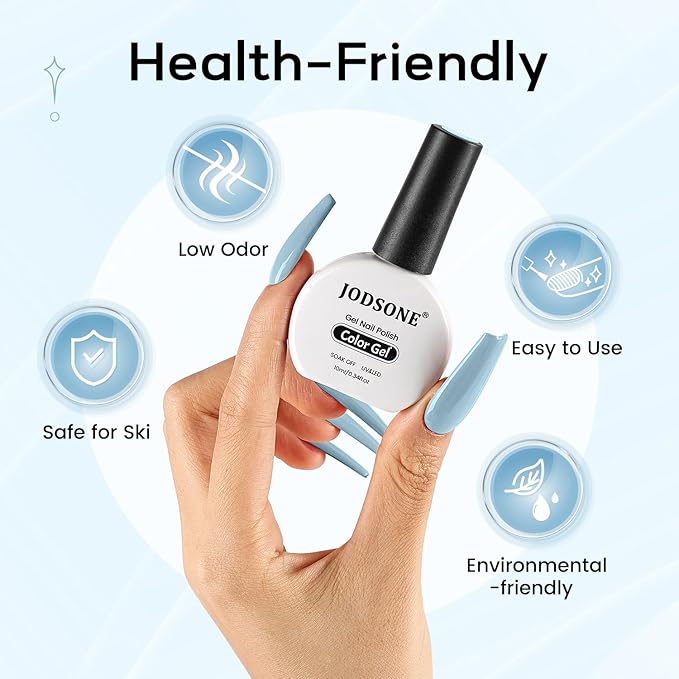 JODSONE Clear Blue Gel Nail Polish 10ml Light Blue LED Gel Polish Professional Finish Chip-Resistant Easy Application Need U V Lamp Curing