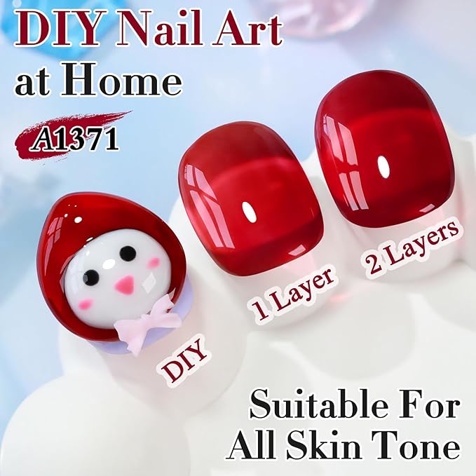 Double Rhythm 0.50 OZ Gel Polish Hema Free Same Color Same Bottle Golden Round Translucent Neutral Natural Milky 15 ML Jelly UV Polish Art DIY at Home (Burgundy Red-C1371)
