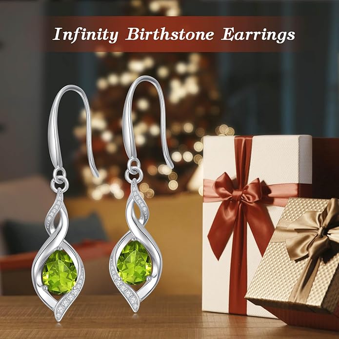 HPQQ Birthstone Earrings for Women 925 Sterling Silver Infinity Love Jewelry Valentines Day Birthday Gifts for Her Mom Wife Girlfriend