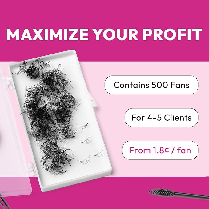 Eyesy Lash 500 Promade Fans - Volume Premade Lash Fans for Eyelash Extensions Pointy Base Handmade Loose Pre Made Eyelashes Middle Stem Soft and Lightweight (5D 0.05 C 9mm)