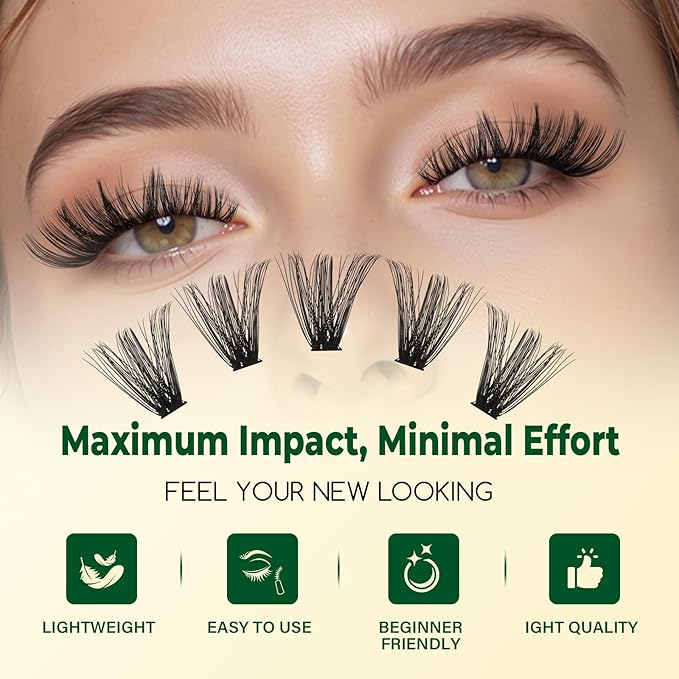 KEYYOU DIY Lash Extension Kit 300pcs 80D D Curl Soft Lash Clusters Easy to Apply with Lash Bond and Seal Applicator and Remover Eyelash Extension Kit at Home(RMkit-80D-D-9-18mix)