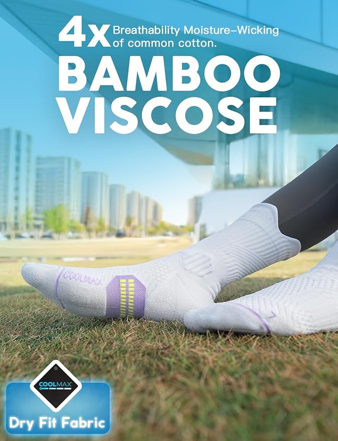Juclise Womens Coolmax Bamboo Viscose Compression Running Crew Socks, Moisture-Wicking Anti-Blister Hiking&Gym Athletic