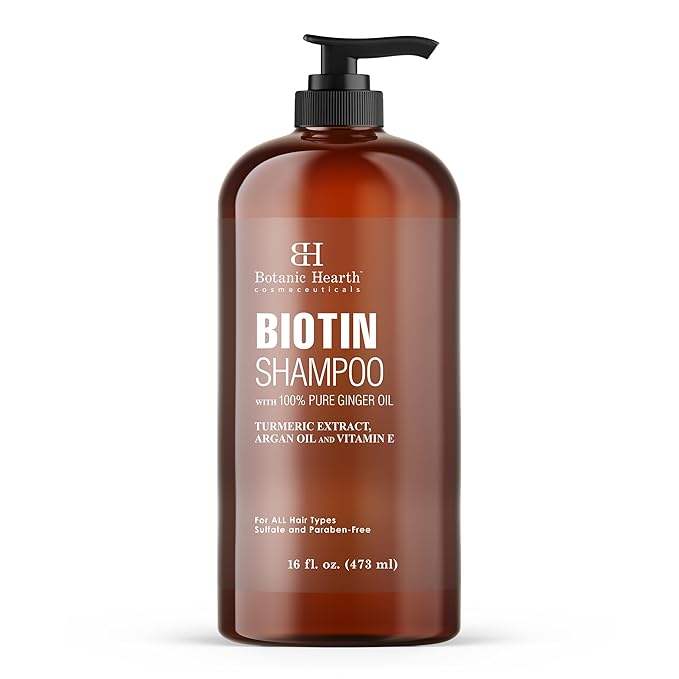 Botanic Hearth Biotin Shampoo With 100% Pure Ginger Oil | Sulfate & Paraben | Free | Enriched With Turmeric Extract, Argan Oil & Vitamin E | For All Hair Types | 16 Fl. Oz