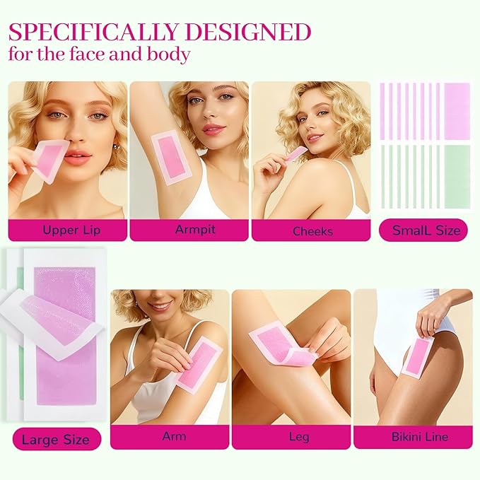 80PCS Wax Strips for Face Hair Removal,Body Waxing Kit for Women,Suitable for Face,Body,Legs, and Bikini Zone.Lncludes 40 Body+40 Facial Waxing Strips