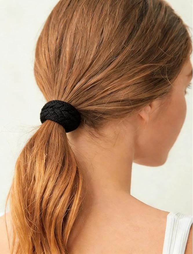 30 Large Sized Black Women Hair Ties,Elastic Headband that Won'T Damage Your Hair,Hair Ties Suitable for Thick Hair,Fashion Accessories,Seamless Cotton Hair Accessories(black)
