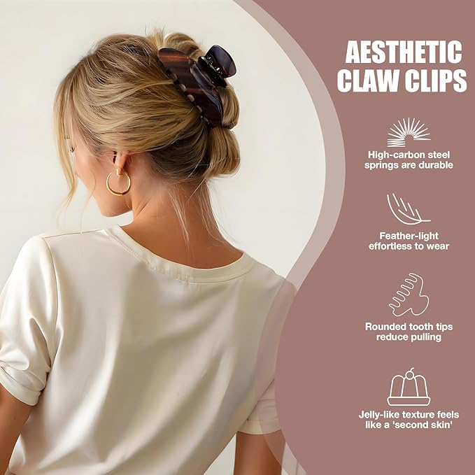 Big Hair Claw Clips for Thick Hair, Tortoise Shell Nonslip Large Acetate Hair Clips, Celluloid Butterfly Jaw Clips, Strong Hold for Women