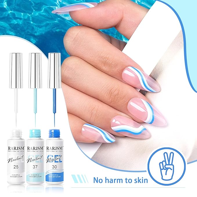 RARJSM Nail Art Gel Liner 24 Color Line Art Painted Gel Nail Polish Set Pink Blue Green Silver Gold Glitter for Nails Painting Drawing Soak Off U V L E D Curing Requires Bulid in Thin Nail Art Brush