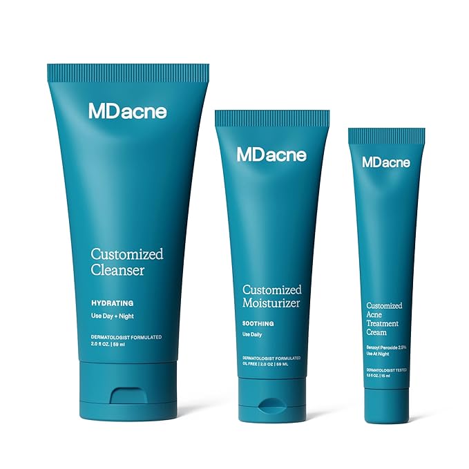 MDacne 3 Step Face Acne Treatment Kit, Benzoyl Peroxide Cream 2.5%, Salicylic Acid Cleanser, Niacinamide Moisturizer – Medicated Plant-Based Skincare for Adult & Teen Acne, 60 Day Kit