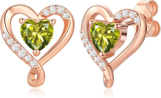 Zifeel Earrings for Women, S925 Sterling Silver Rose Gold Birthstone Heart Studs Earring for Girlfriend Wife, Anniversary Birthday Christmas Valentines Mothers Day Gifts Jewelry for Women Wife Her Mom