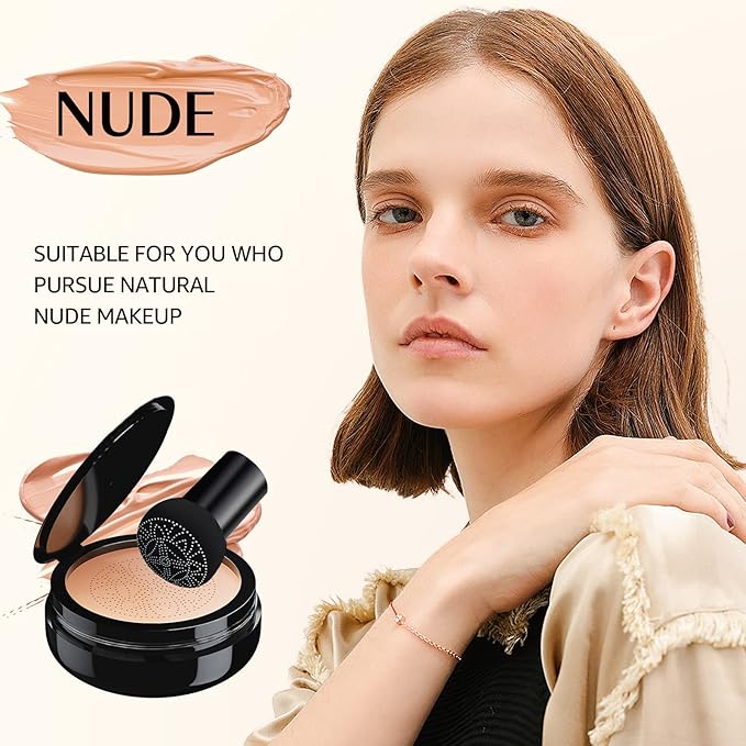 Air Cushion CC Cream - Moisturizing BB Cream Foundation, Long-Lasting Waterproof New Mushroom Head Cushion Foundation Concealer for Even Skin Tone (Nude, 1 PCS)