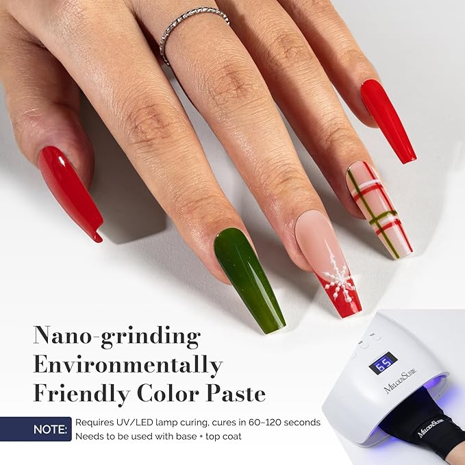 MelodySusie Fleurwee Plant Based Gel Nail Polish, 2 Pcs Hema Free Gel Polish, Red and Green Christmas Nail Polish 21 Non Toxic Long Lasting Nail Art Salon DIY Manicure at Home Gift for Women