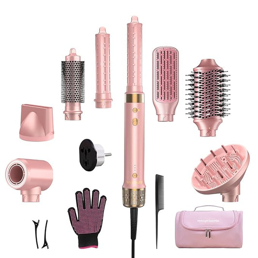 Mythsight Dual Voltage StyleVibe 8-in-1 Air Styler, Hair Dryer & Blow Dryer Brush with Travel Case - Auto Wrap Curls (L/R), Fast Drying, Thermal Brush for Blowouts & Frizz-Free Volume, No Heat Damage
