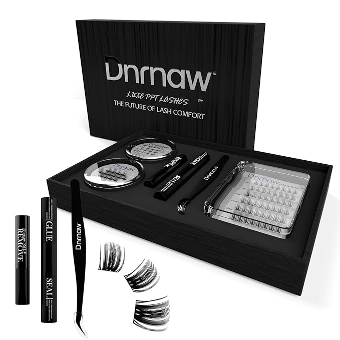 Luxury Lash Clusters Kit - Wispy & Fluffy Cluster Eyelash Extensions 8-16mm, 150H Wear | Korean Hypoallergenic PBT Fibers, Waterproof Glue & Seal | Gift Ready Premium Box (Volume-black box)