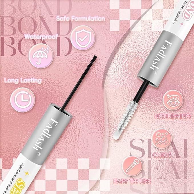 FADLASH Lash Bond and Seal 12ml Lash Cluster Glue for Eyelash Clusters Strong Hold Eyelash Glue Black Long Lasting at Home